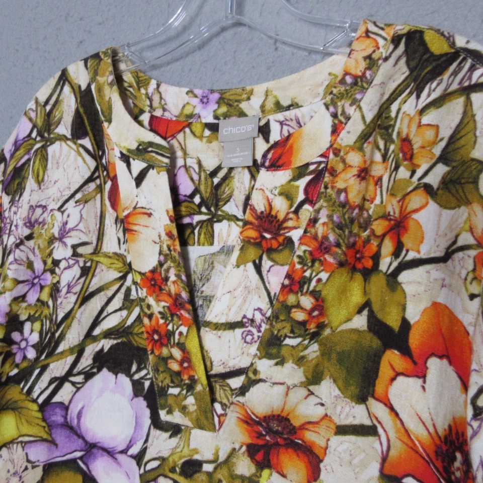 Vestido Camisa Chicos 3 o XL Floral Lino Bolsillos Cambio Popover Coastal Lagenlook Foto 3 de 4