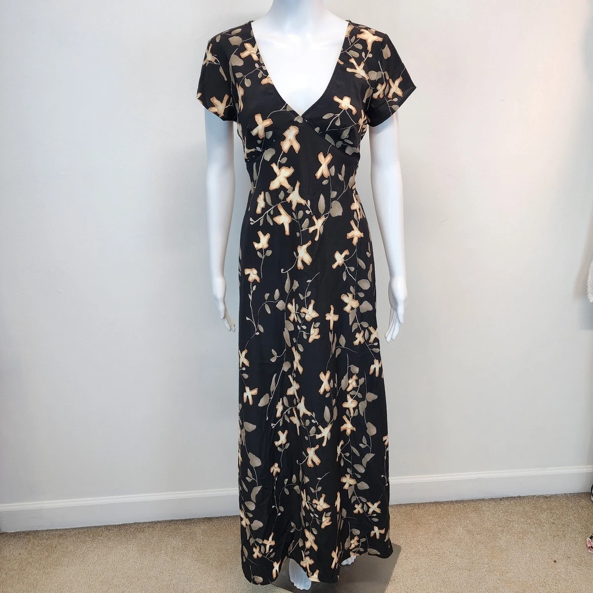 chinese dress ladies NEW Jonathan Martin Black Pink & Tan Floral Maxi Dress main image 0