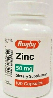 Rugby Zinc 50mg Capsules 100 Count Mineral Supplement Immune Support