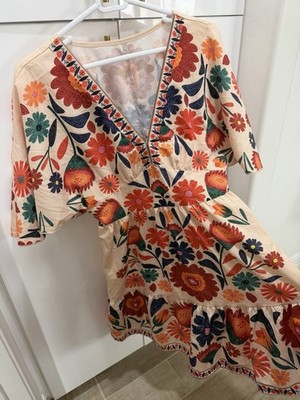 Emery Rose Women's Large Floral  V-Neck Short Sleeve Flowy Summer Dress #0136