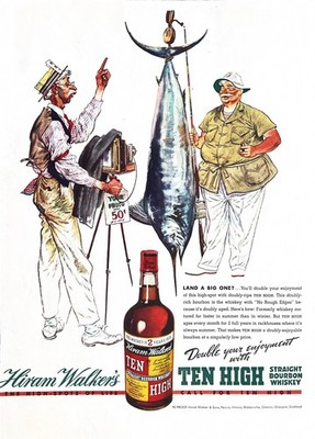 1938 HIRAM WALKER WHISKEY Original Large Vintage Print Ad Walker's Big Fish