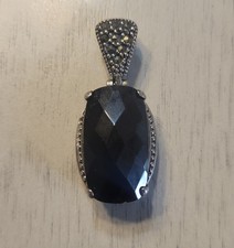 Marcasite and Faceted Onyx Pendant Sterling Silver Stamped Women
