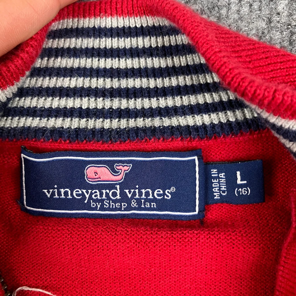 Vineyard Vines Sweater Kids Large Red Quarter Zip Pullover Casual Cotton Blend  - Image 4 of 4