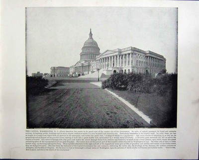 Original alter antiker Druck Capitol Washington Amerika New York Brooklin Bridge