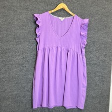 Umgee USA Lavender Purple Ruffle Sleeve Babydoll Mini Dress with Pockets Large