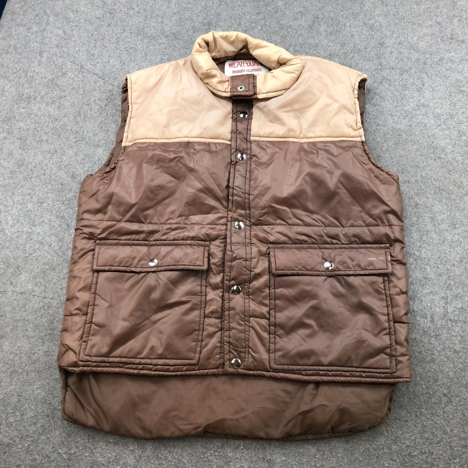 Vintage Wear-Guard Vest Mens Medium Brown Tan Quilted Puffer Snap Two Tone 90s