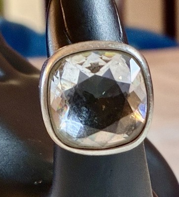 Well Loved RARE Vintage Swarovski Crystal Ring In 9.25 Sterling Silver Size 7.0