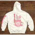 Hello Kitty Hoodie Strawberry Milk Sweatshirt White Pink Adult Sz XL Womens Mens