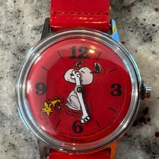 1970s Timex Snoopy Red Floating Woodstock mec...
