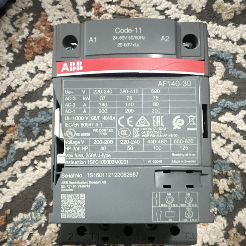 ABB AF140-30 Large IEC Contactor 140A 3-Pole 24-60V Coil AC/DC Panel Mount