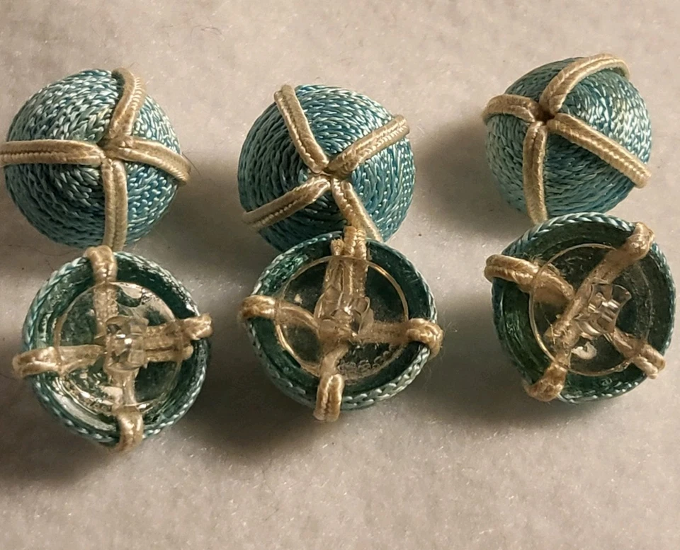 Six Cone-shaped Fabric Buttons Light Blue  With White Accents - Image 2 of 3