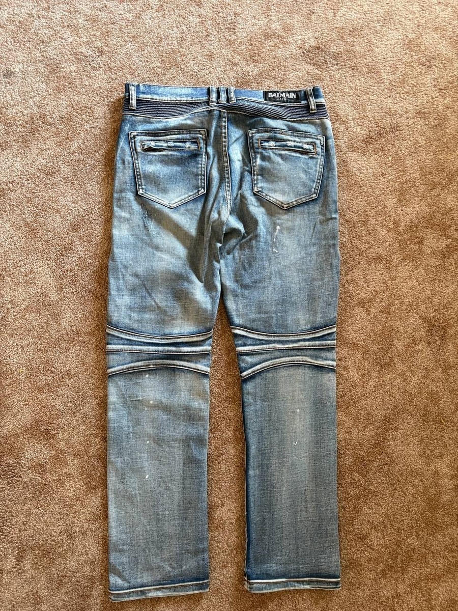 balmain biker denim blue jeans hedi slimane aw like saint laurent