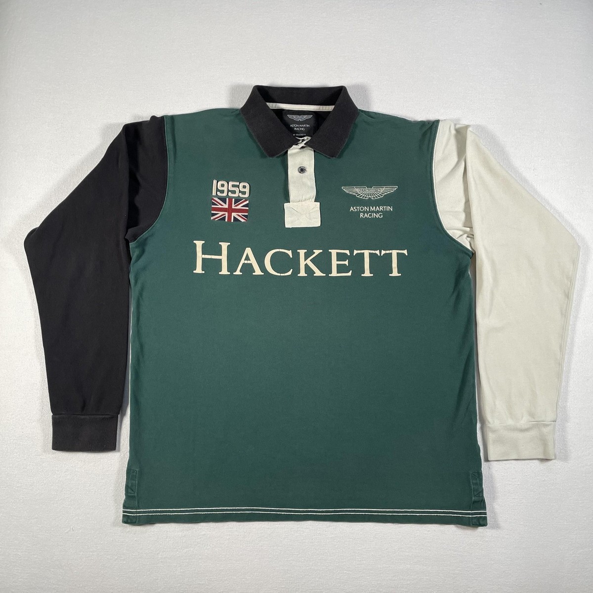 Hackett Aston Martin Racing Polo Shirt Mens Large Green Long