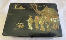 BOITE EN BOIS COFFRET LAQUE NOIRE NAPOLEON 3 GEISHA JAPON COLLECTION ANTIQUITÉ