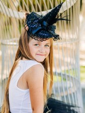 Fancy Black Witch Headband Hat Kid or Adult Costume Accessory Individual or Whol