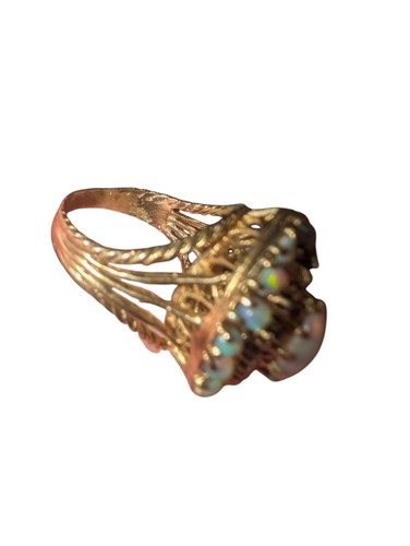 Anillo Halo Marquesa Rubí Ópalo Oro Amarillo 14K Vintage Talla 7-8 - Imagen 5 de 16