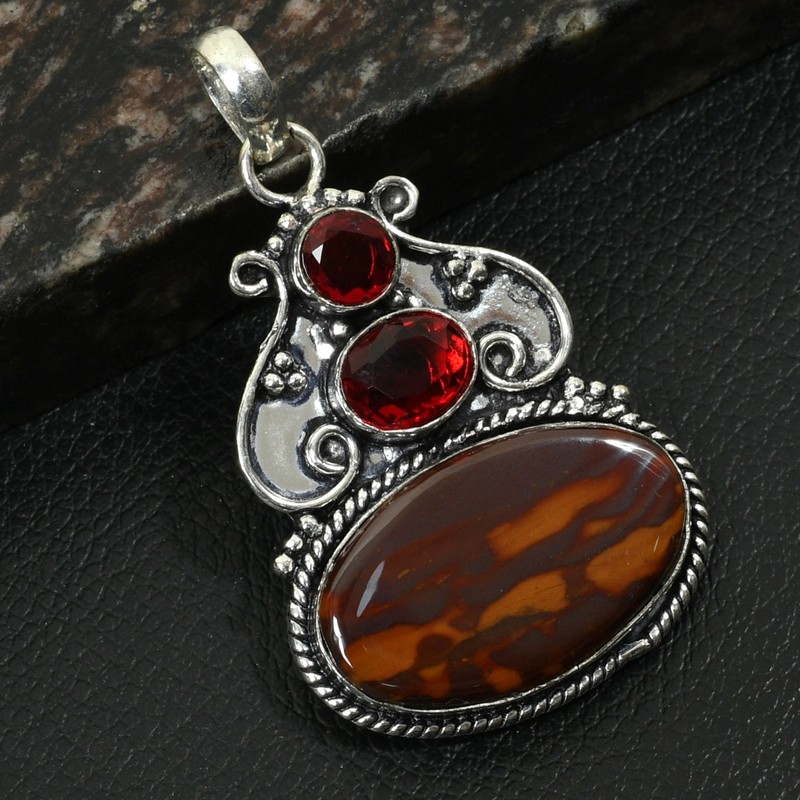 Tiger Eye Garnet Gemstone Ethnic Handmade Pendant Jewelry Gift 2.2" AP-37383