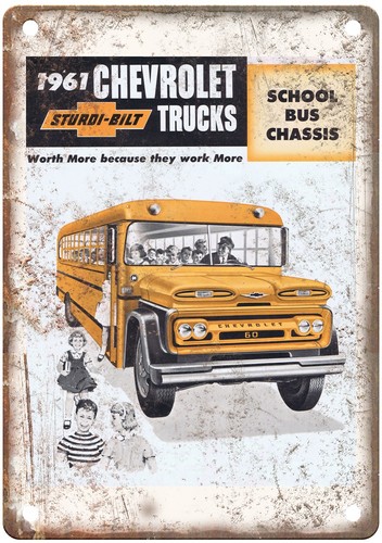 1961 Chevrolet School Bus Vintage Automobile Ad Retro Look Metal Sign AM7447 - Picture 1 of 2
