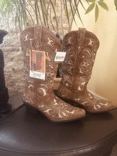 Laredo 52041 Tan Crackle with Bone Overlay Western Boots Women's Size 7