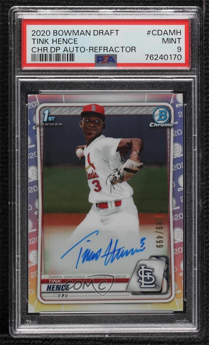 2020 Bowman Draft Chrome Picks Refractor 89/499 Tink Hence PSA 9 MINT Auto 01nw