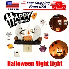 Ghosts Roasting Campfire Flicker Flame Led Night Light Funny Halloween Decor