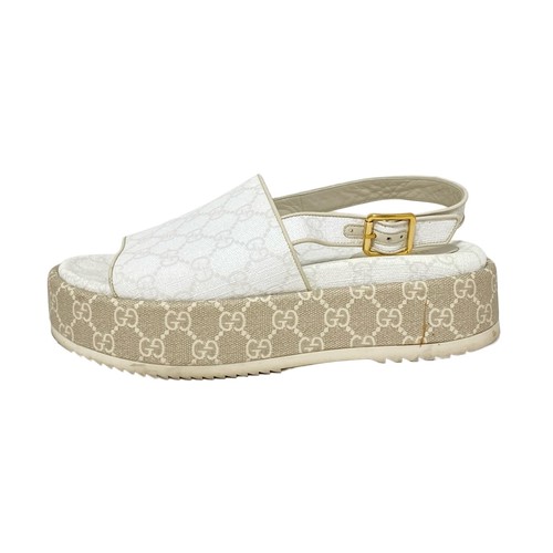 Echte Gucci GG Plateau Sandale 701153 weiß hellgrau PVC Leder - Sandaletten