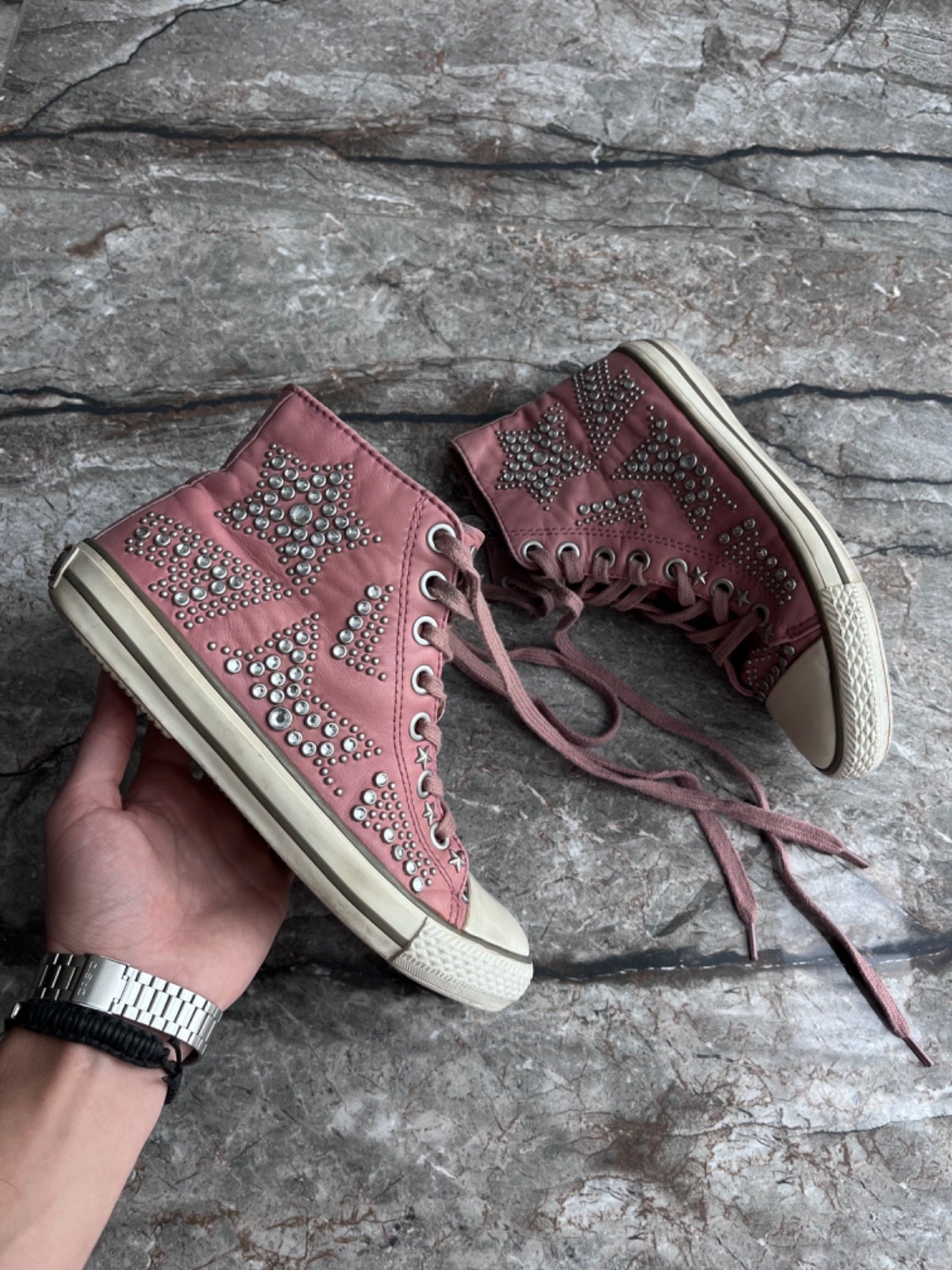 ASH Limited Edition Leather Studded Star High Sneakers Trainers Glamour Size 39