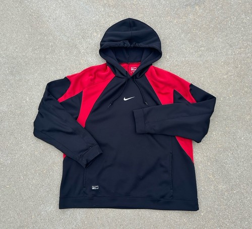 Vtg 2000s Nike Center Swoosh Hoodie Performance Check Therma Fit Y2k Black Large