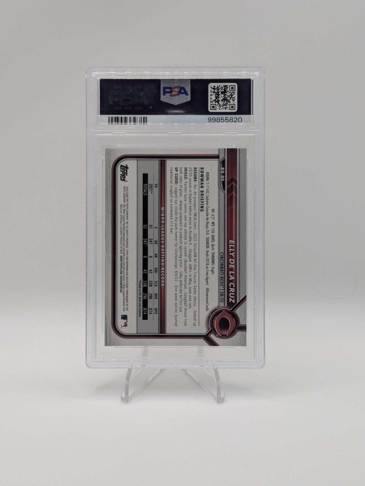 PSA 10 - 2022 Bowman Draft 1st - Elly De La Cruz #BD-80 - Cincinnati Reds Rookie view 2