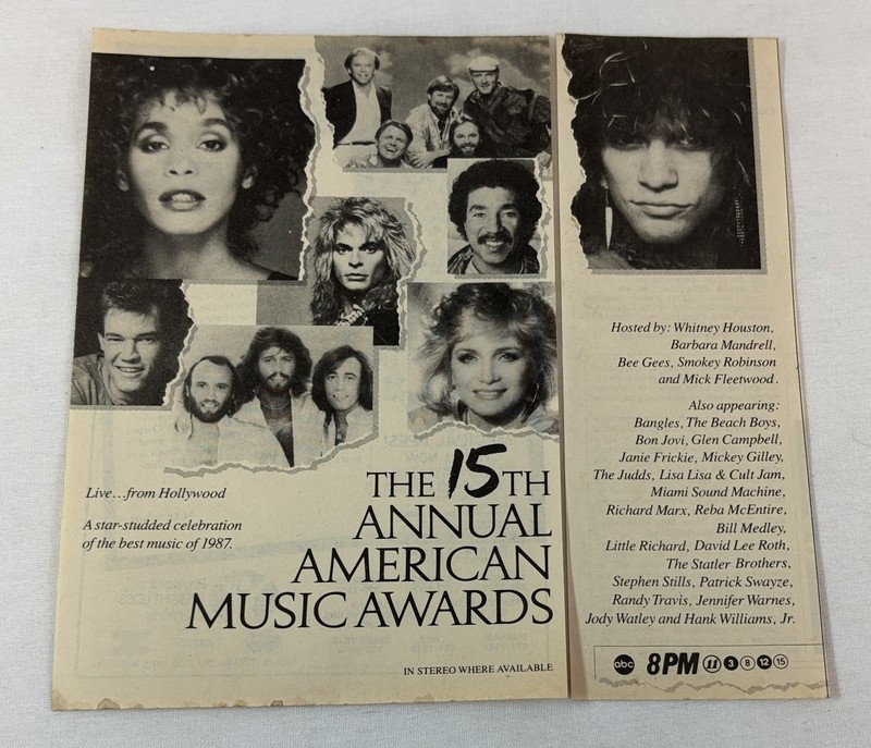 1988 two-part ABC tv ad~ AMERICAN MUSIC AWARDS Bon Jovi,David Lee Roth, more