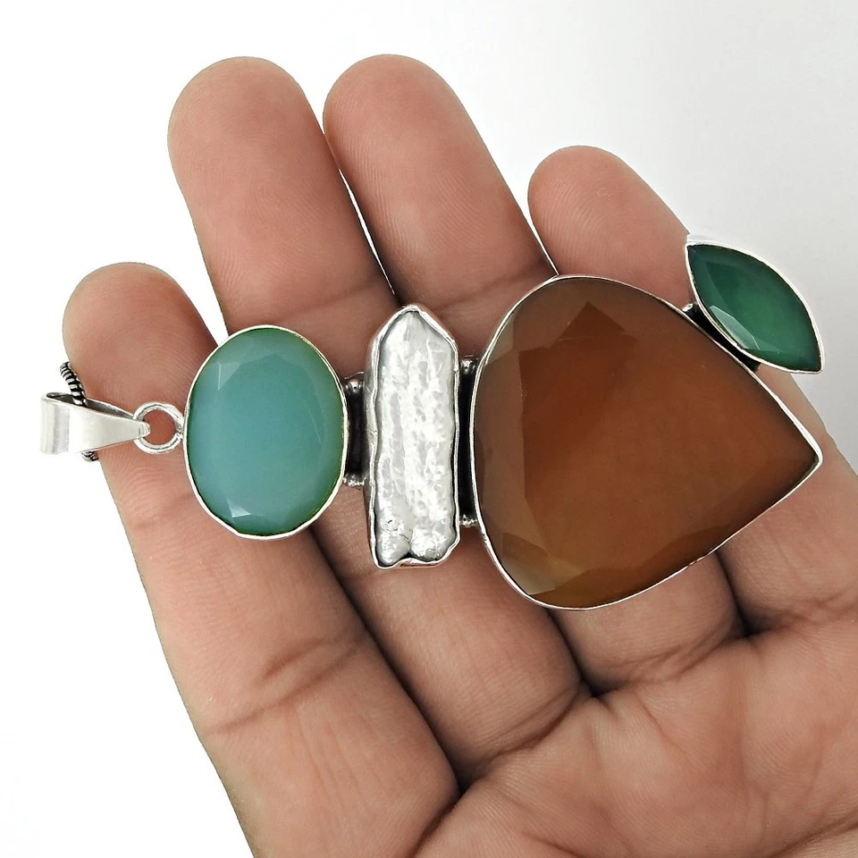 Natural Onix Piedra Preciosa Indio Joyería 925 Colgante de Plata Ley para Mujer - Imagen 3 de 4