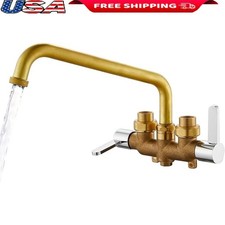 Brass Laundry Faucet Wall Mount Double Handle 360 Swivel Garden Hose Connector