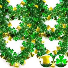 33 Ft Tinsel Garland St.Patrick's Day Decoration,Green Gold Leprechaun Hat Shamr