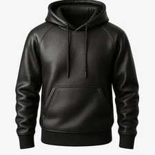 Men's Black Premium Leather Hoodie Handmade Genuine Lambskin Leather Hoodie