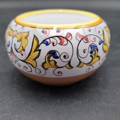 Abbiamo Tutto Hand Painted Majolica Style Bowl Mediterranean Floral Scroll