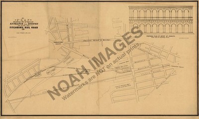 Map of Fitchburg Rail Road to Boston MA 16x26