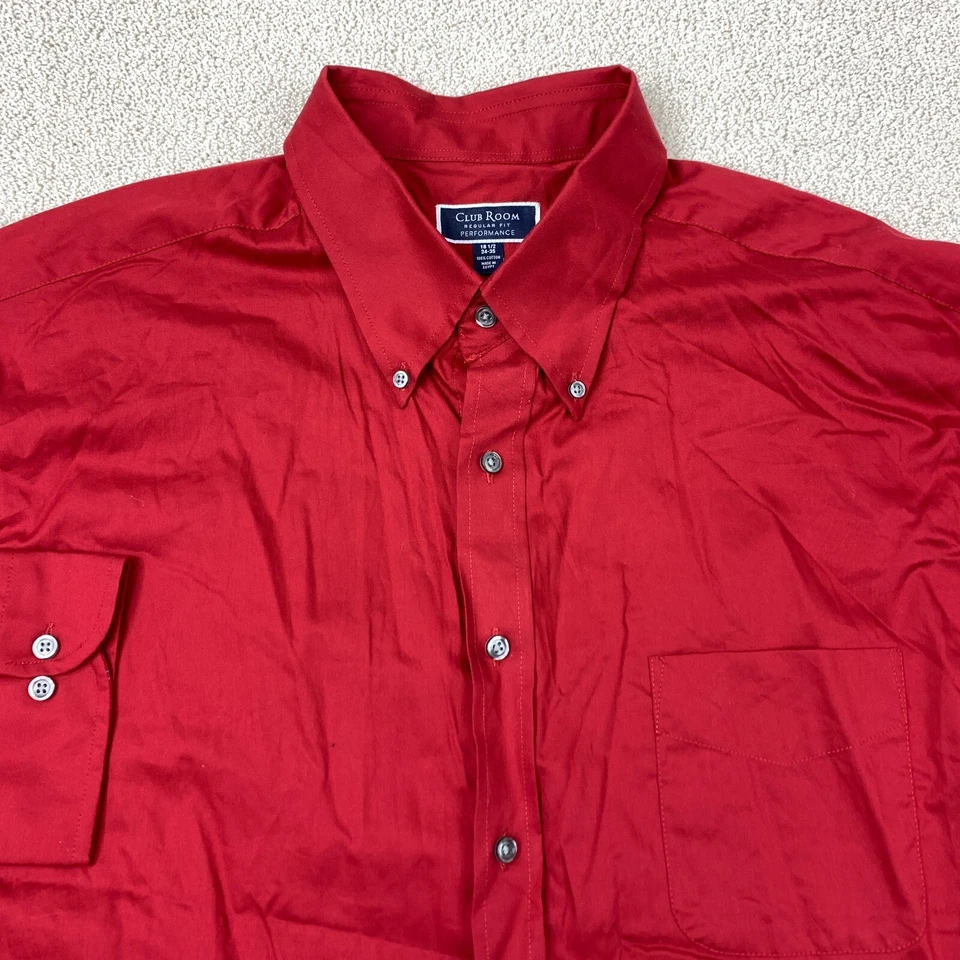 Club Room 标准版型性能正装衬衫男式 18.5 长袖红色棉 — 第 2/4 张图片