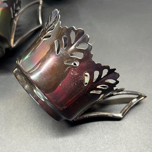 Set of 5 Vintage Silver Plated Tea Cup Holders Podstakannik Openwork Leaf Israel - Picture 9 of 24