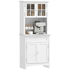 Kitchen Storage Buffet w/ Microwave Hutch Drawer for Dining Room, White