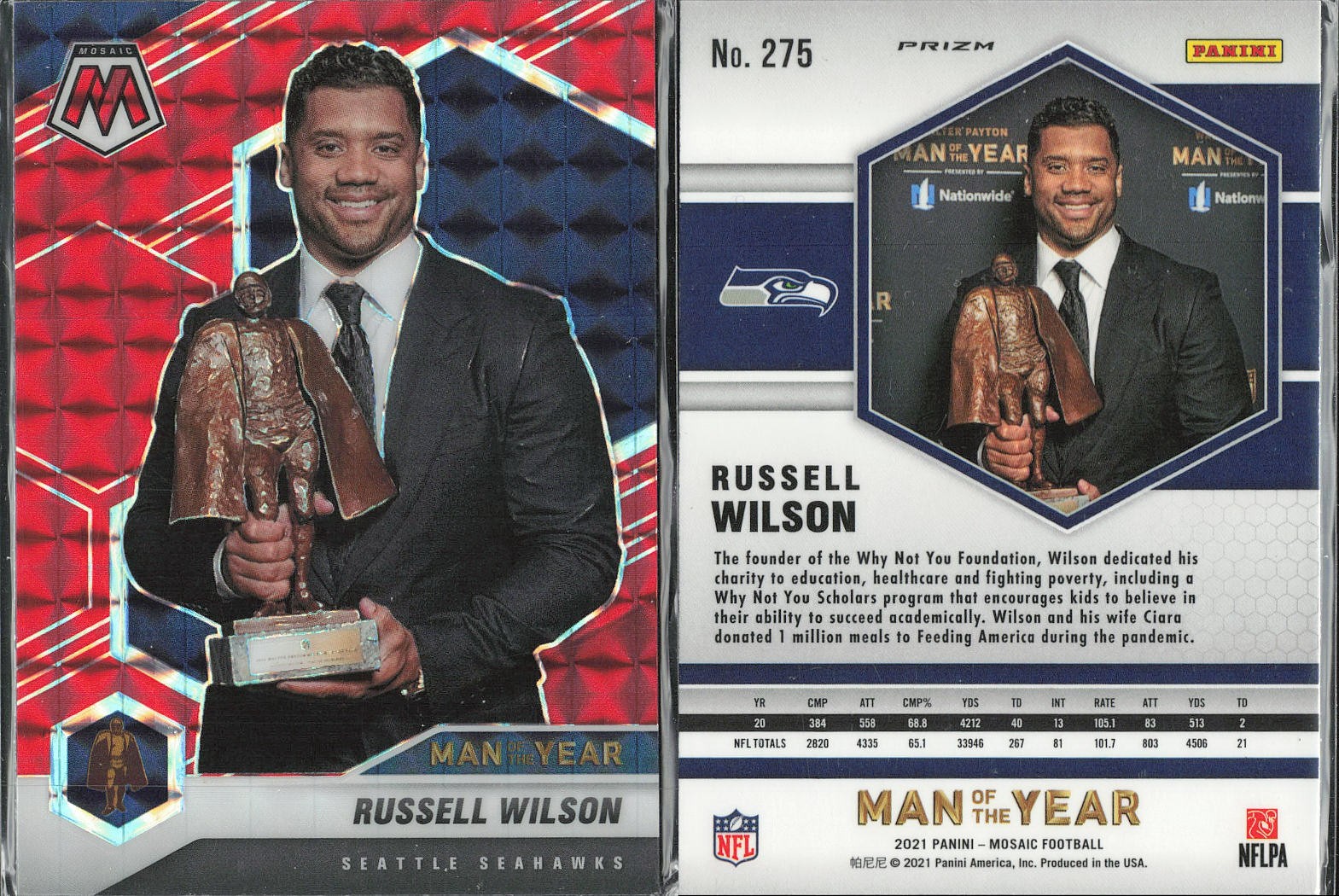 2021 Panini Mosaic #275 Russell Wilson Prizm Camo Red