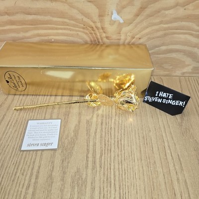 1990s Genuine 24K Gold Dipped Rose by ''Roses of Gold'' 10.5 Inch