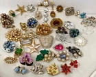 Lot Vtg Costume Jewelry Single Earrings Clip On Craft Repurpose Rhinestone M0