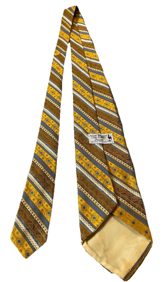Corbata para el cuello ACWA Union Made Ford’s The Roost amarilla beige a rayas clásica de 1950 Foto 3 de 4