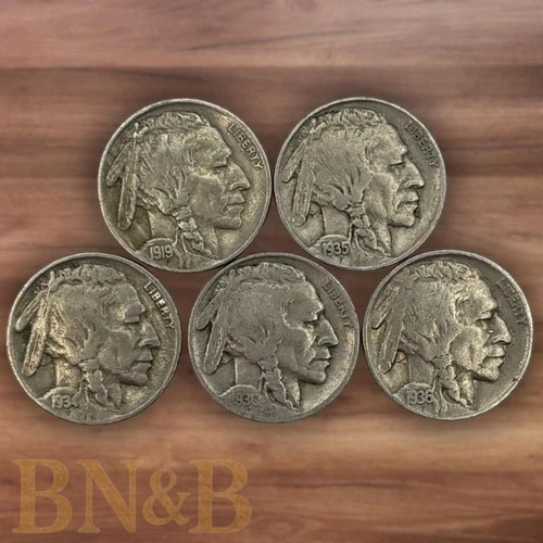 Lot Of 5 Buffalo Nickels FULL DATE Random Dates Random Mint Marks