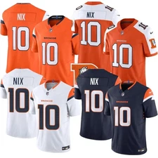 Men's Broncos Bo Nix #10 Navy/Orange/White Game Limited Stitched Jersey All Size