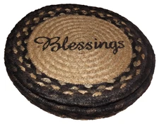 Capitol Earth Rugs Braided Jute Blessings 10"x 10" 6 Piece Trivet Set in Basket
