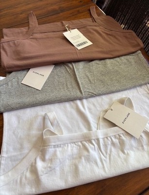 Set of 3 NWT EVERLANE Essential Square-Neck Tank Tops White Brown Gray Sz. Large
