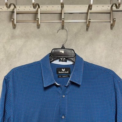 Buttercloth Shirt Men XL Blue Regular Fit AOP Geometric S/S Icy Cotton Button Up
