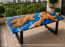 Mesa de comedor rectangular azul epoxi borde vivo madera río sala muebles decoración