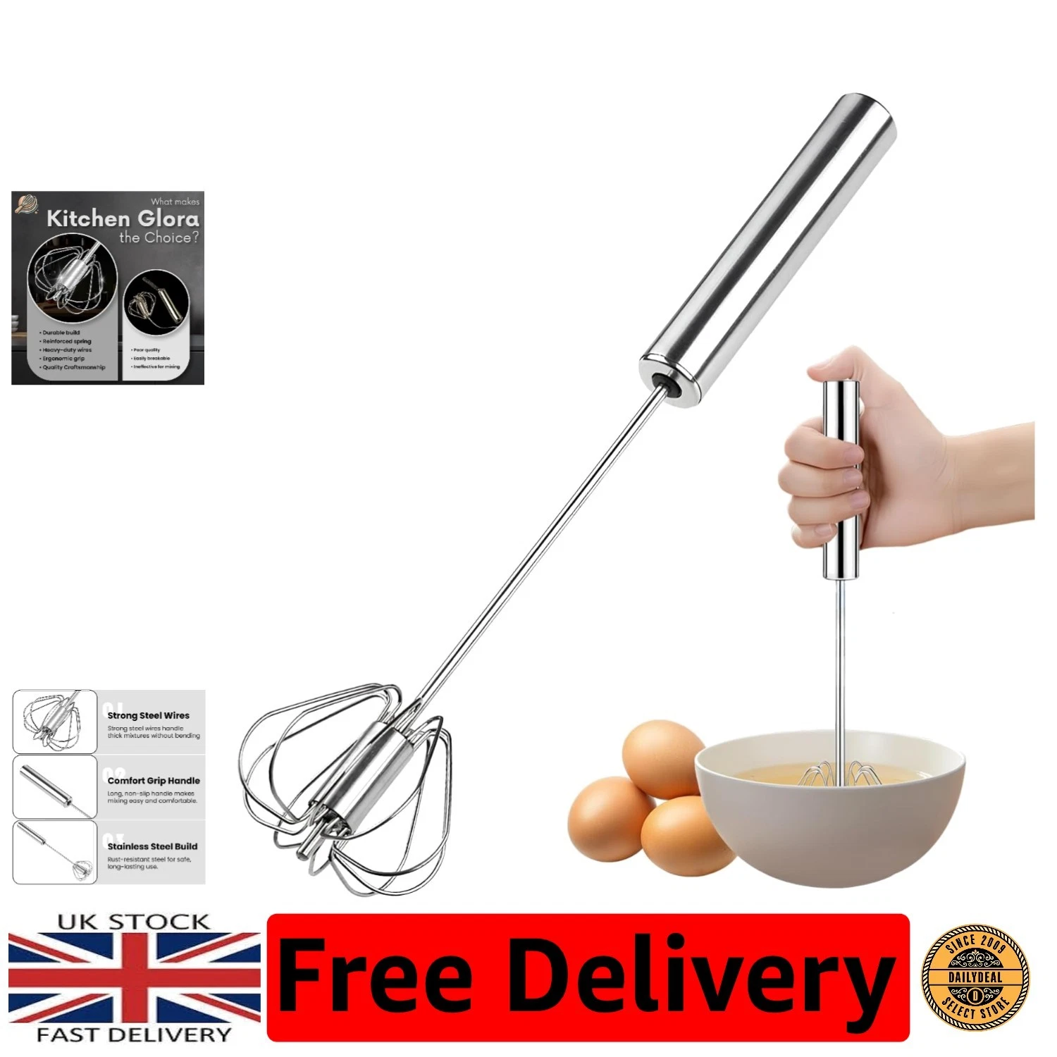 Versatile Hand Whisk: Stainless Steel Egg Beater for Cooking, Baking, and Drinks